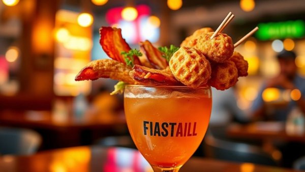 Caesar Stack Calgary cocktail with unique food garnishes.