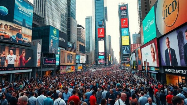 Crowd gathering for No Kings protests in vibrant cityscape.