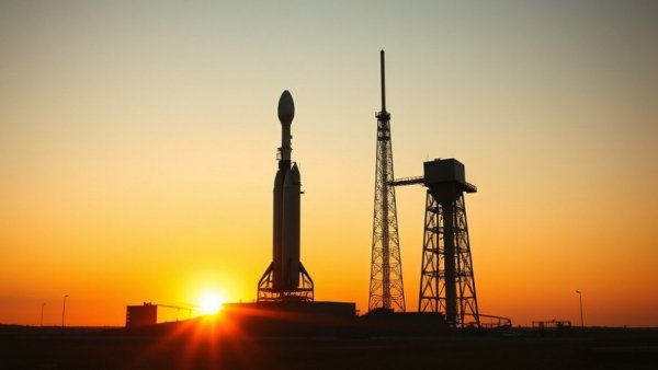 Artemis II mission launch silhouette against a sunset sky.