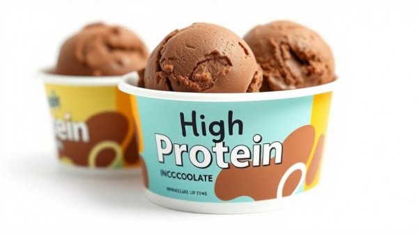 High-protein ice cream, chocolate scoops, vibrant packaging