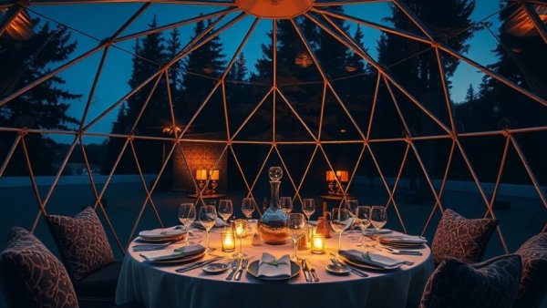 Luxurious dome dining experience with elegant tableware.