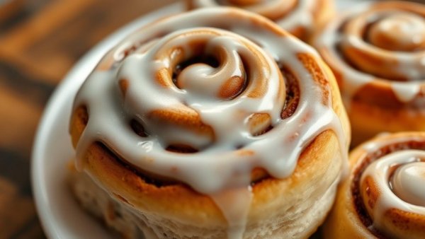 Close-up of glazed cinnamon buns - Calgary's best cinnamon bun bakeries.