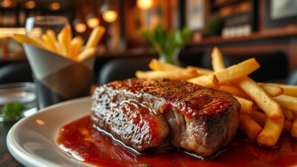French-inspired steak frites plate at a Calgary bar.