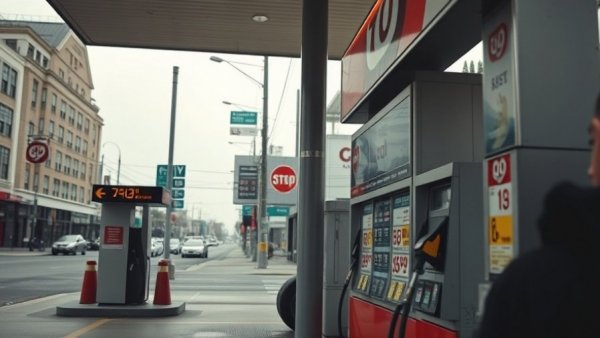 Urban gas station scene reflecting gas tax holiday implications.