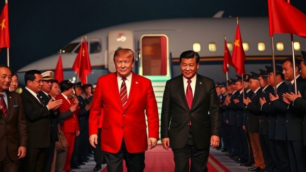 Trump Xi Summit scene with leaders and welcoming crowd