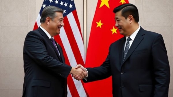 Trump and Xi shaking hands at summit, Taiwan tensions highlighted.