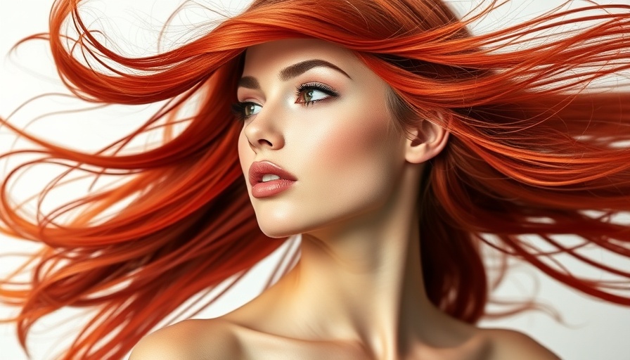Calgary Hair Promotions: elegant woman with flowing red hair gazing sideways.