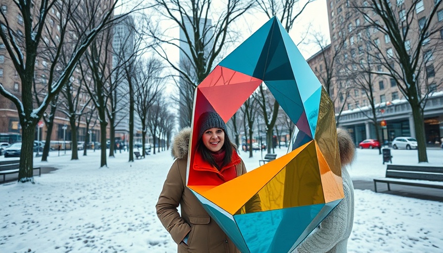 Person exploring geometric sculpture in snowy Calgary park, Calgary events.