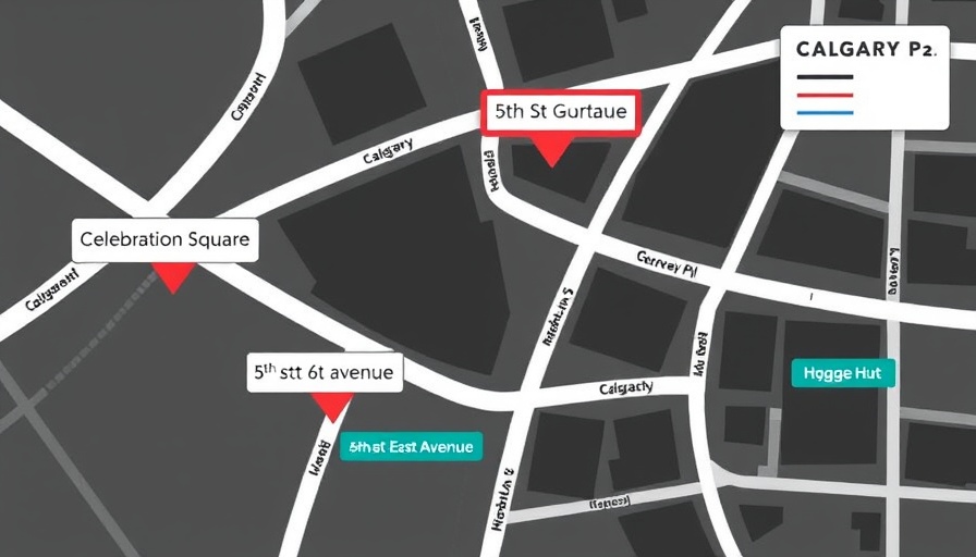 Calgary East Village map with upcoming event locations.