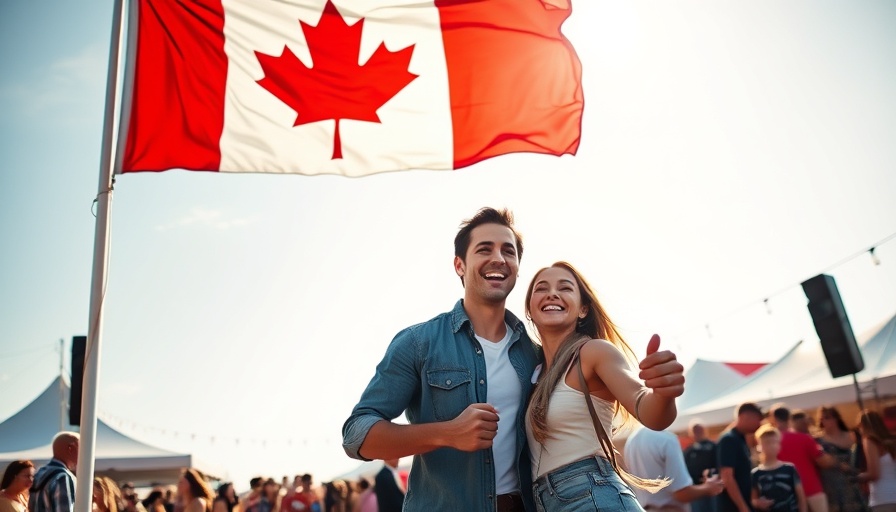 National Canada Day Celebrations 2025 with flag and couple dancing.