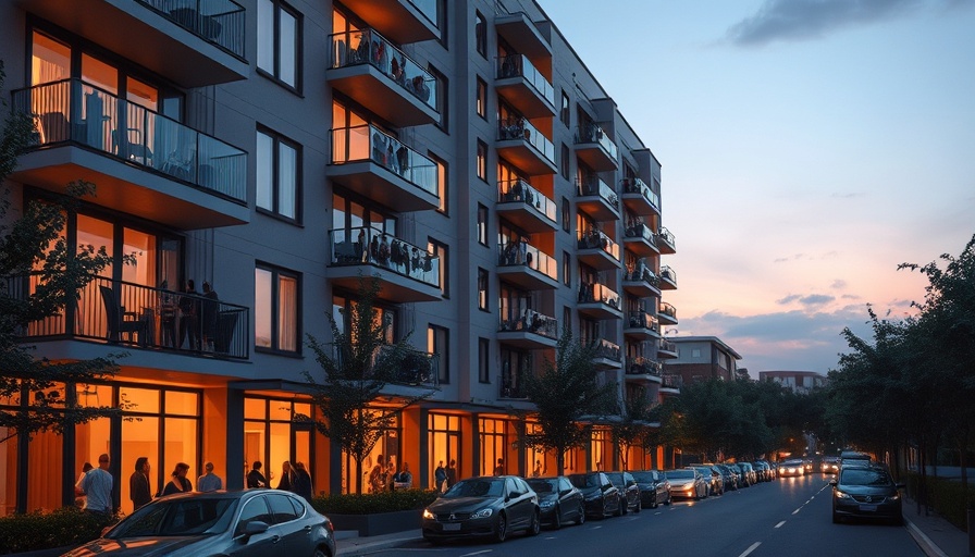 Modern urban apartment complex in the Calgary rental market.