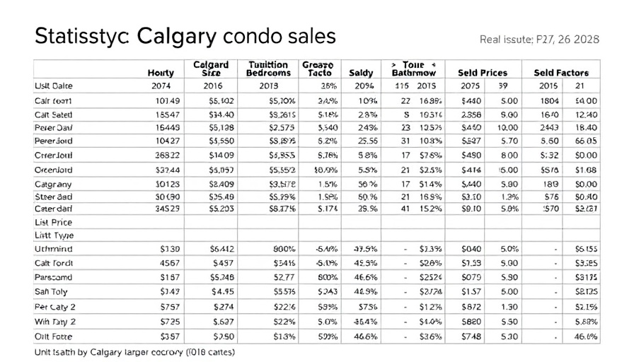Calgary condo value statistics sheet with sales data and pricing details.