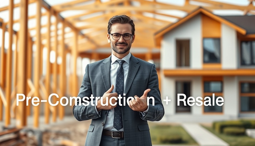 Pre-Construction vs. Resale Investments - Businessman in front of building site and house.