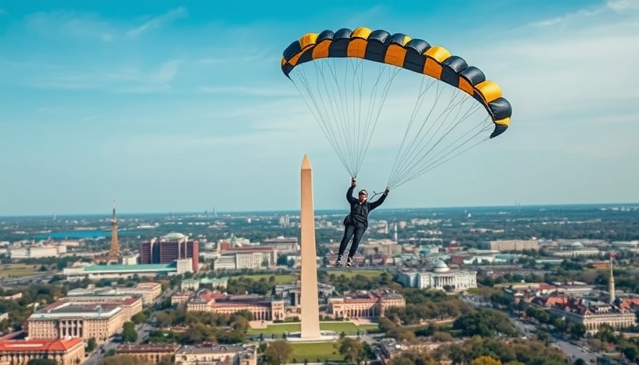U.S. Army Golden Knights parachutist near Washington Monument.