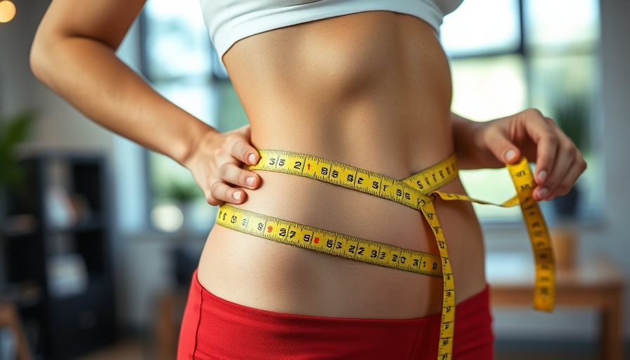 Close-up of woman measuring waist, NuCurves Body Contouring Deals.