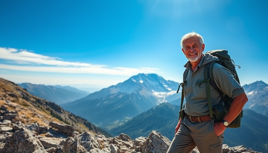 Hiker standing on Mount Allan slope under clear sky.