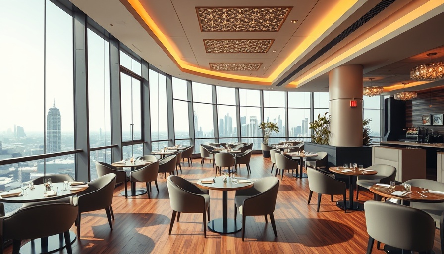 Modern rooftop restaurant in Calgary with stylish decor and city views.