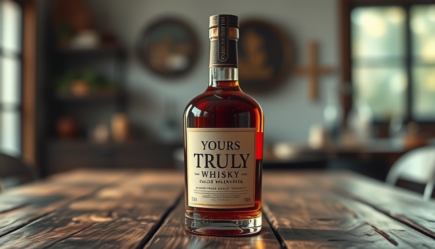 Yours Truly whisky bottle on a wooden table at Eau Claire Distillery.