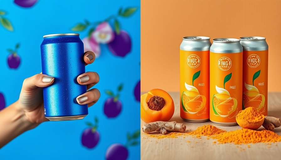 Better-for-you beverages displayed in vibrant blue and warm orange settings.