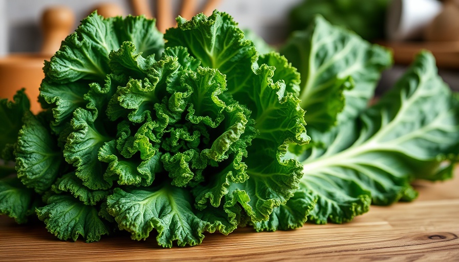 Fresh kale leaves arranged on wood, ideal for kale recipes.
