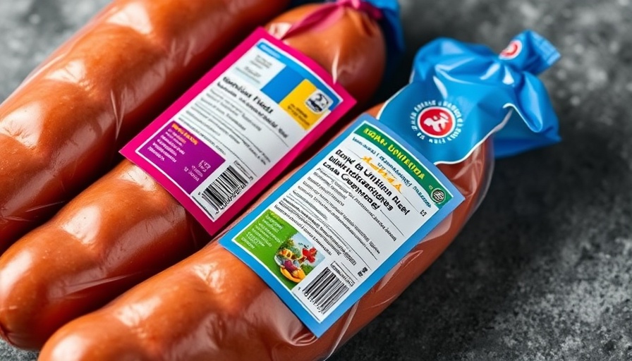 Packaged Tubby's The Ukey sausages on gray surface.