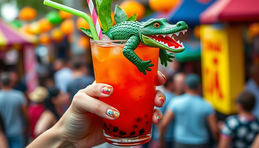 Colorful midway drink with toy alligator at Calgary Stampede
