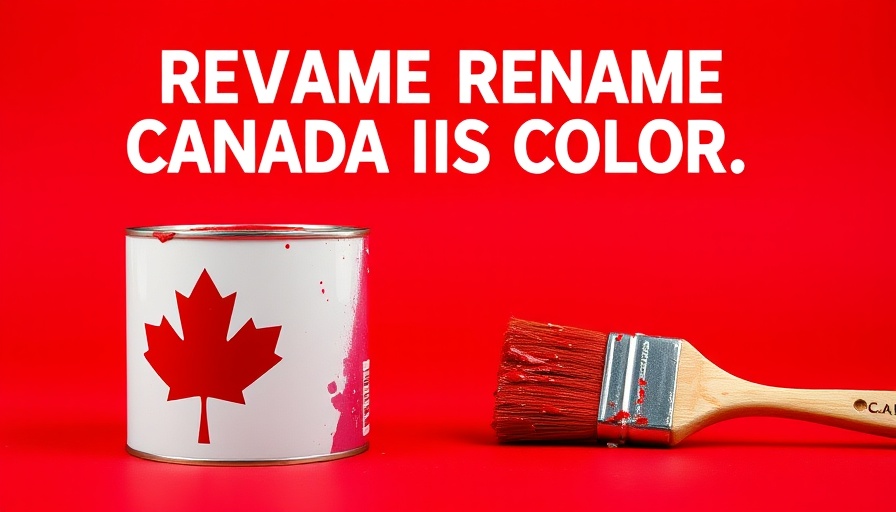 Red background with text and paint can, encouraging to rename Canada's iconic red.
