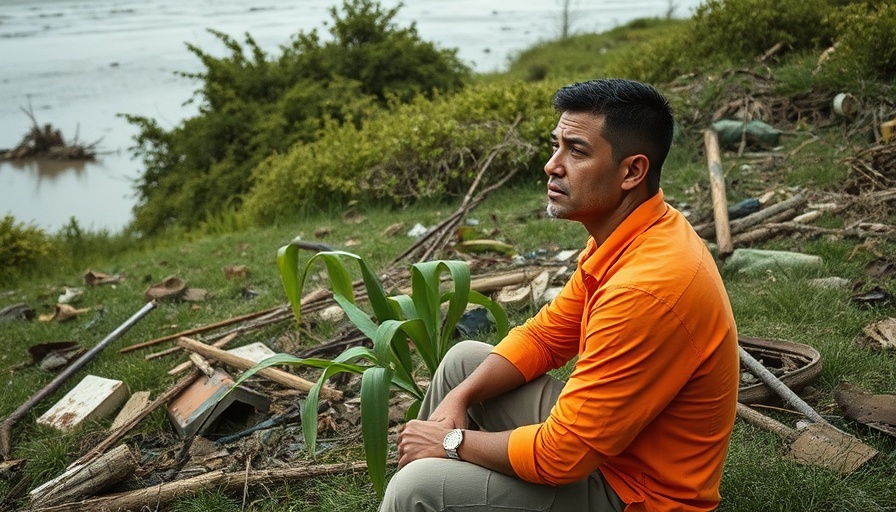 Texas flooding live updates: man amidst debris by water.
