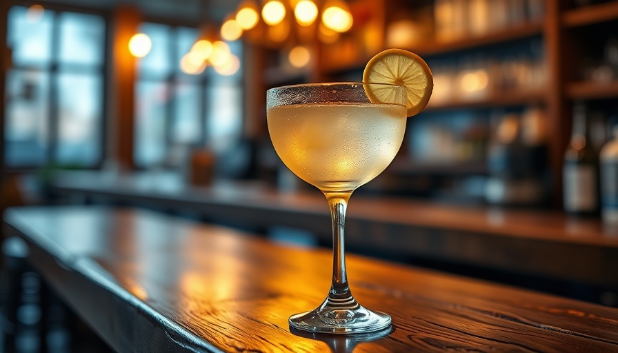 Elegant cocktail at Two Rivers Distillery Calgary on a rustic bar.