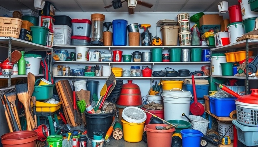Cluttered garage space highlighting common real estate storage challenges.