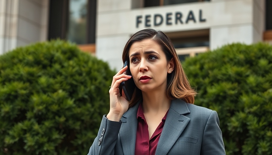 Businesswoman outside speaking on phone, lush background.