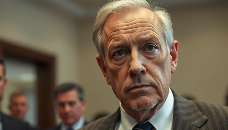 Older man in formal setting with serious expression, Trump Epstein files.