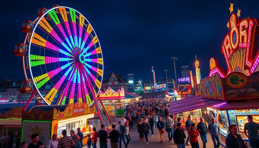Vibrant night fair with rides and crowds, VIP Package CNE Experience.