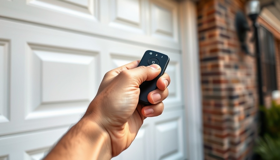 Garage remote in hand opening a white garage door, Calgary.