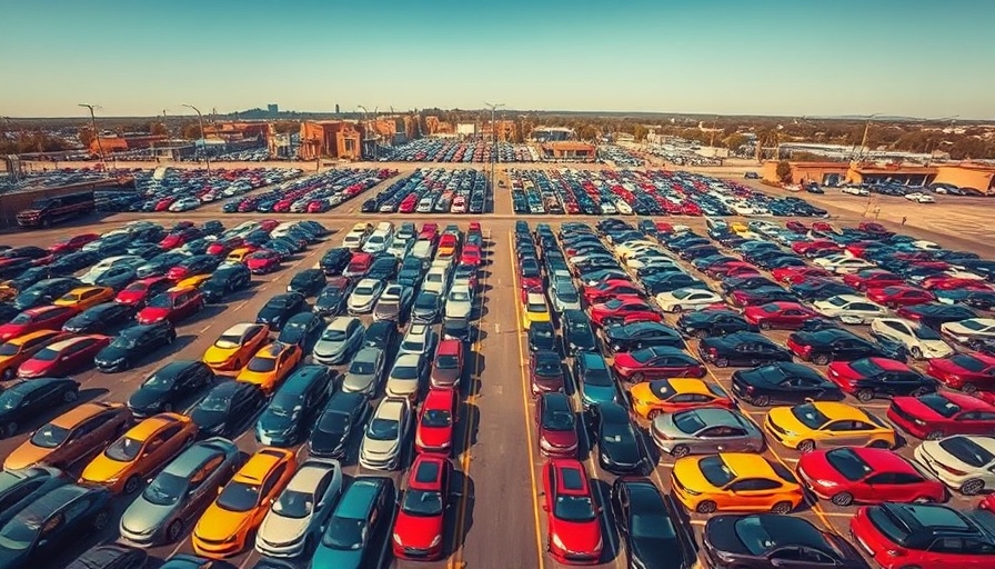 Wide aerial view of YYC Airport parking lot with colorful cars.
