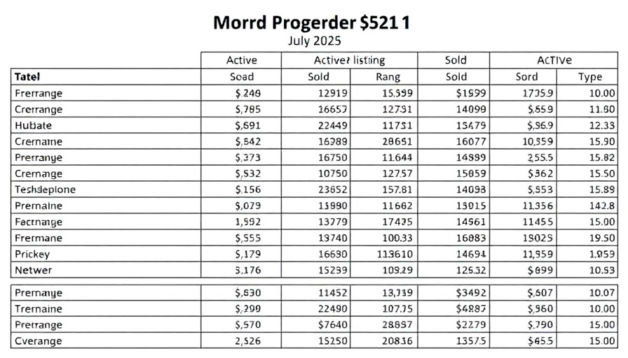 Calgary Real Estate Insights July 2025: Market report table of listings.