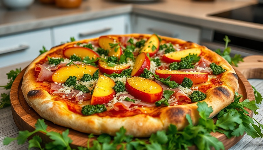 Gourmet pizza by Canadian Pizza Chef of the Year on a wooden board.