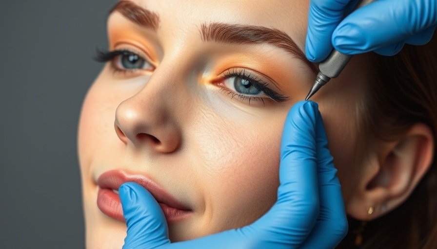 PMU Permanent Make-Up Deal - Eyebrow tattooing in process, close-up.