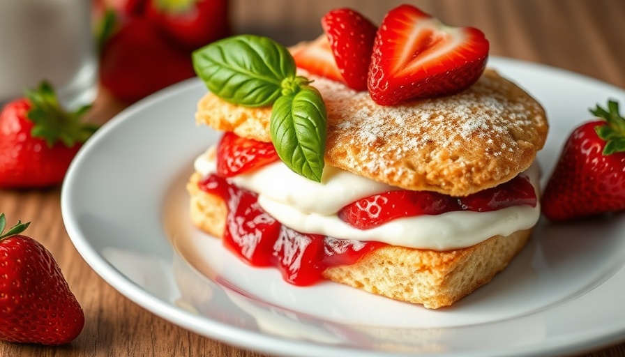 Strawberry basil shortcake served on an elegant white plate.