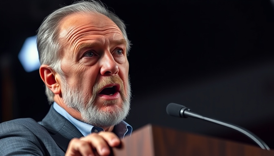 Older man speaks about tariffs on Russian oil imports at podium.