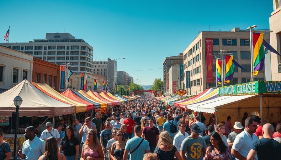 Lively Marda Gras festival in Calgary with bustling crowd and colorful tents.