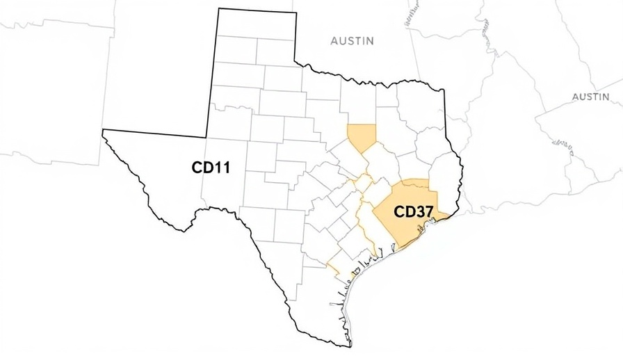 Texas redistricting map showing Austin impact with districts CD11 and CD37.