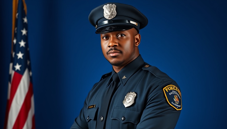 Officer in uniform posing with American flag background, related to CDC headquarters incident.