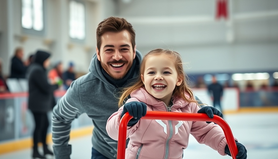 Calgary Ice Skating Deals: Child and adult skating indoors with support.