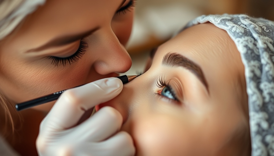 Beautician performing eyebrow microblading in Calgary.