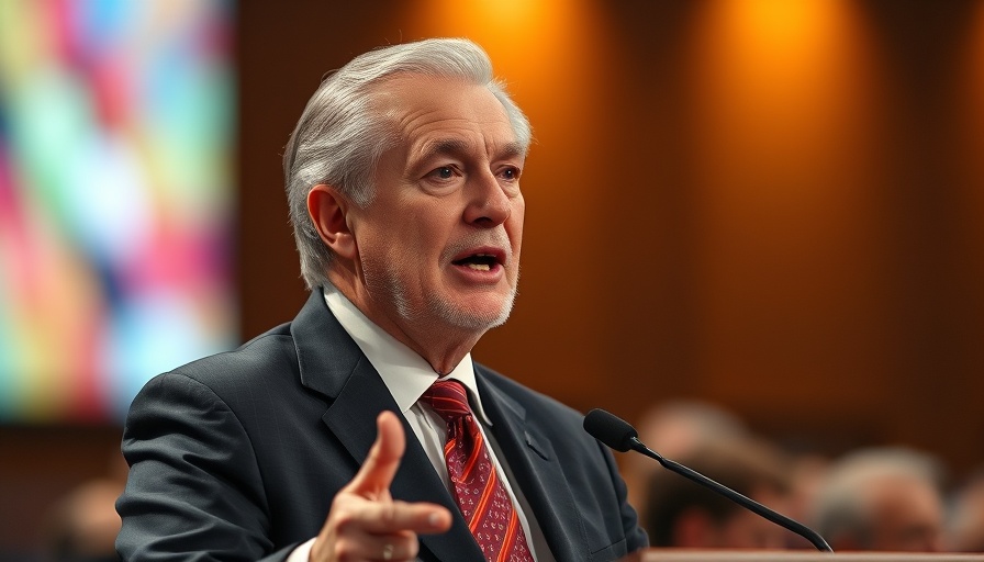 Distinguished man addressing a conference, warm lighting.