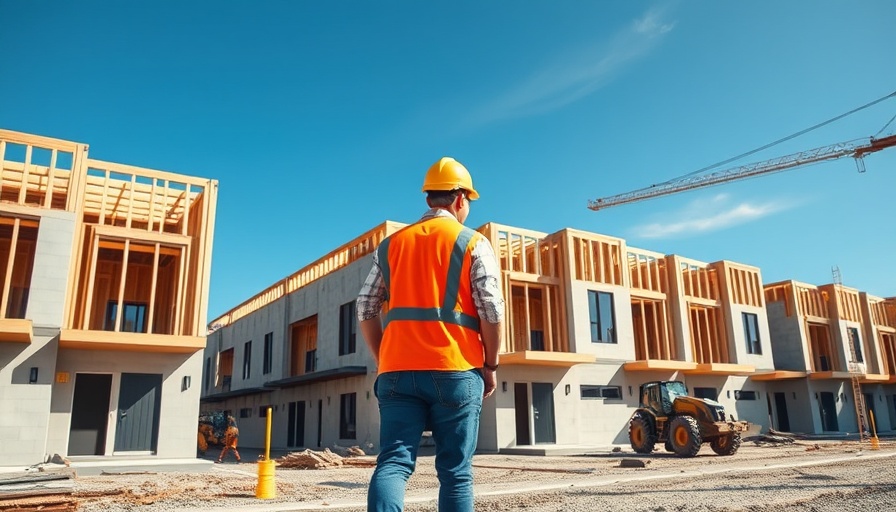 Alberta homebuilding affordability: Modern townhouse construction site scene.
