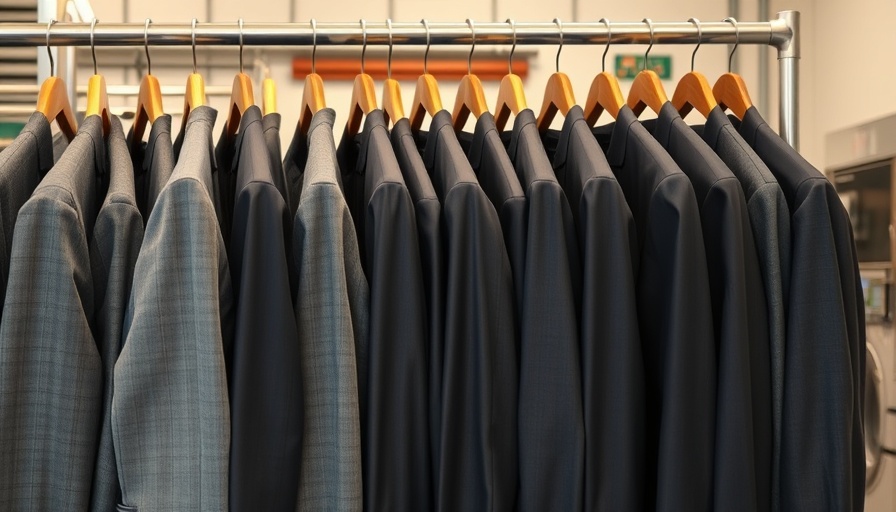 Non-toxic dry cleaning Calgary service featuring neatly arranged suits.