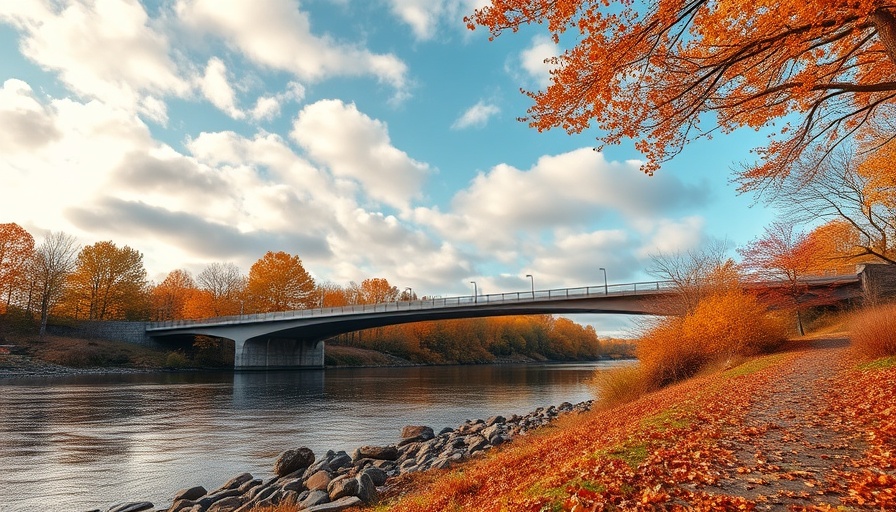 Beautiful Calgary fall scene with bridge and autumn colors.