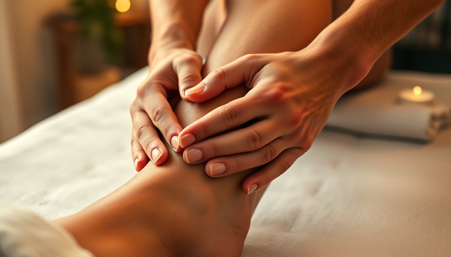 Close-up of calf massage for Calgary Rolfing massage deals.